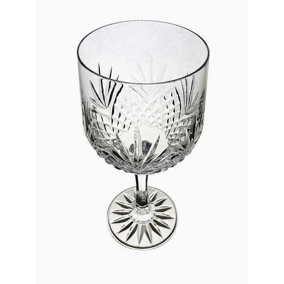 Cut Crystal Wine Glass Set of 2 Goblet Diamond And Fan Design Clear Glass - Picture 2 of 10